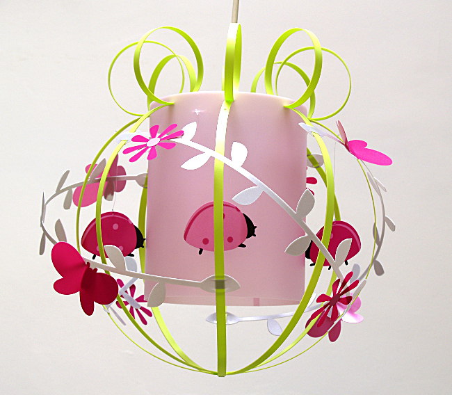 Lampe chambre fille rose et verte : Papillons et fleurs - Casse Noisette